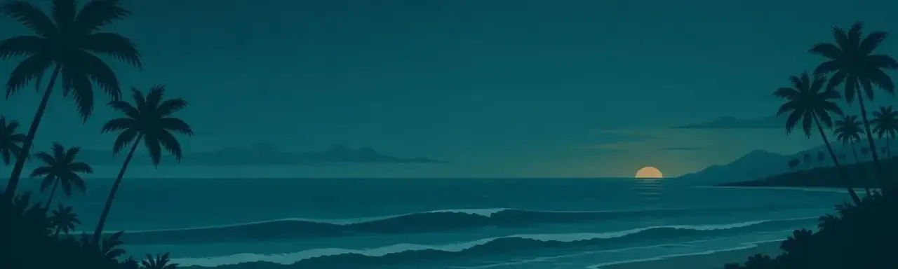 下载引导背景：黄昏海浪与椰树剪影